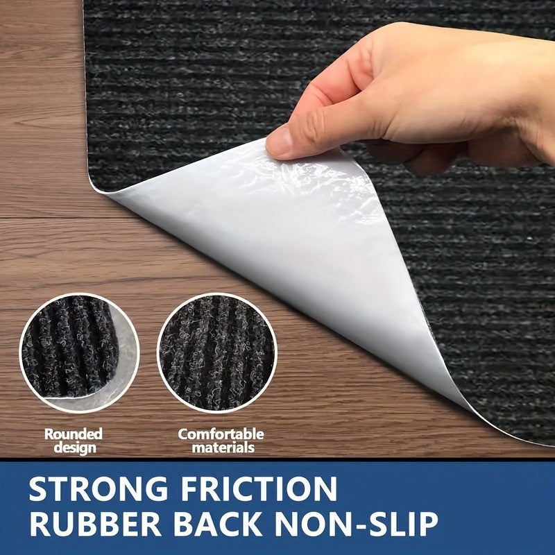 Low Profile Indoor Doormat and Entryway Runner with Grooved Surface and Listed Rubber Backing, Seven Size Options in Grey, Black or Brown for Home Entrances