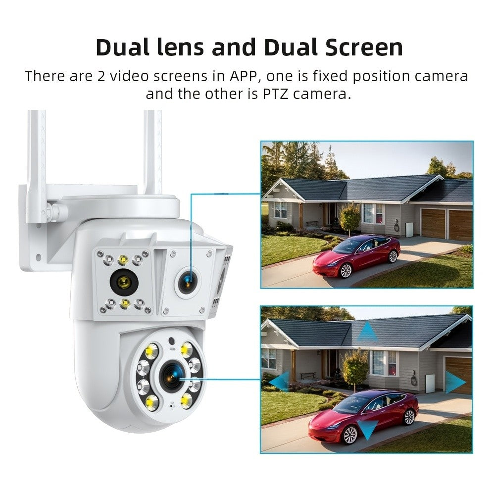 Dual-Band WiFi Surveillance Camera with Listed 6MP Dual Lenses, Human Tracking, Color Night Vision and Two-Way Audio in White for App-Based Home Monitoring