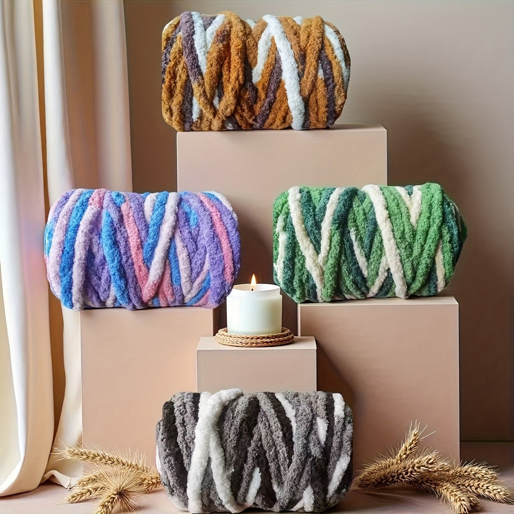 Chunky Chenille Yarn for Arm Knitting and Crochet, 750g Polyester Bulky Yarn with Ombre and Solid Style Options for DIY Blankets, Cushions and Handmade Gifts