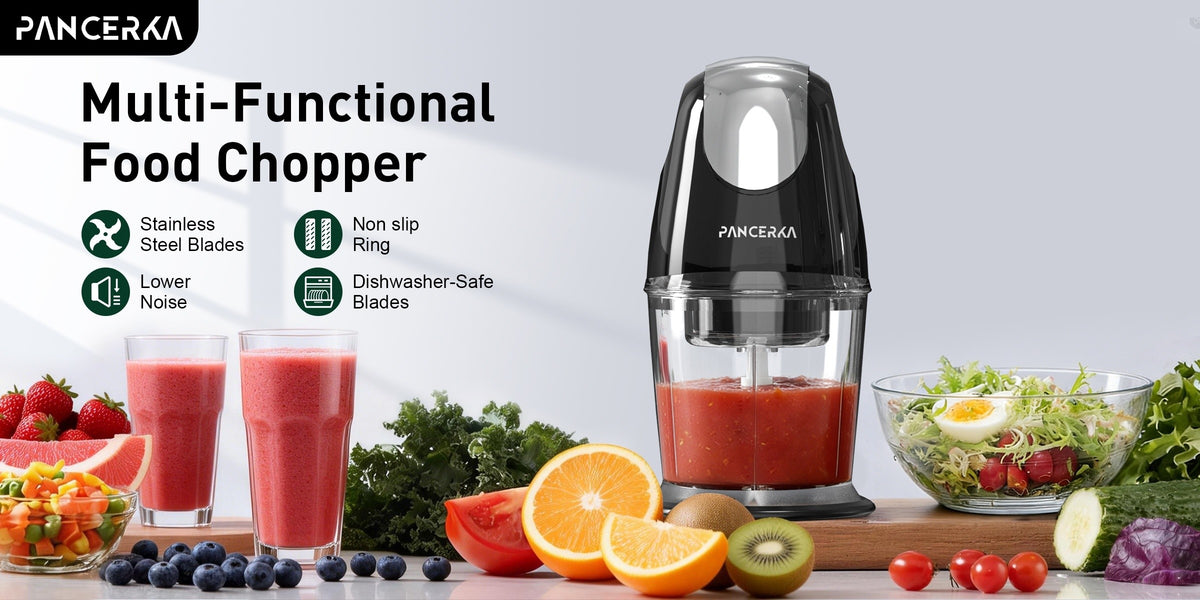 One-Touch Electric Food Chopper by PANCERKA, Listed 20.29oz Capacity with Four Stainless Steel Blades for Compatible Vegetables, Garlic, Fruit and Meat Prep
