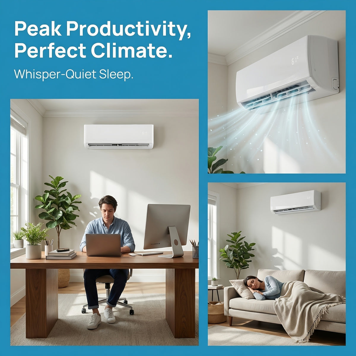 Ductless Mini Split Air Conditioner and Heat Pump, 11500 BTU WiFi Inverter System with Remote Control, Installation Kit and Washable Filter