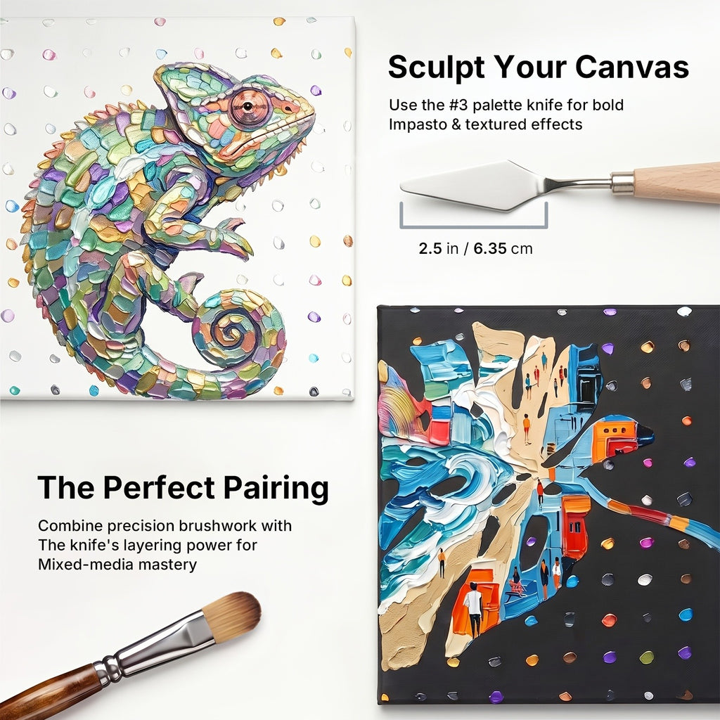 Nine-Shape Synthetic Paint Brush Set with Listed Palette Knife and Canvas Roll, Wooden, Black or Pastel Options for Acrylic, Oil, Watercolor and Gouache Art
