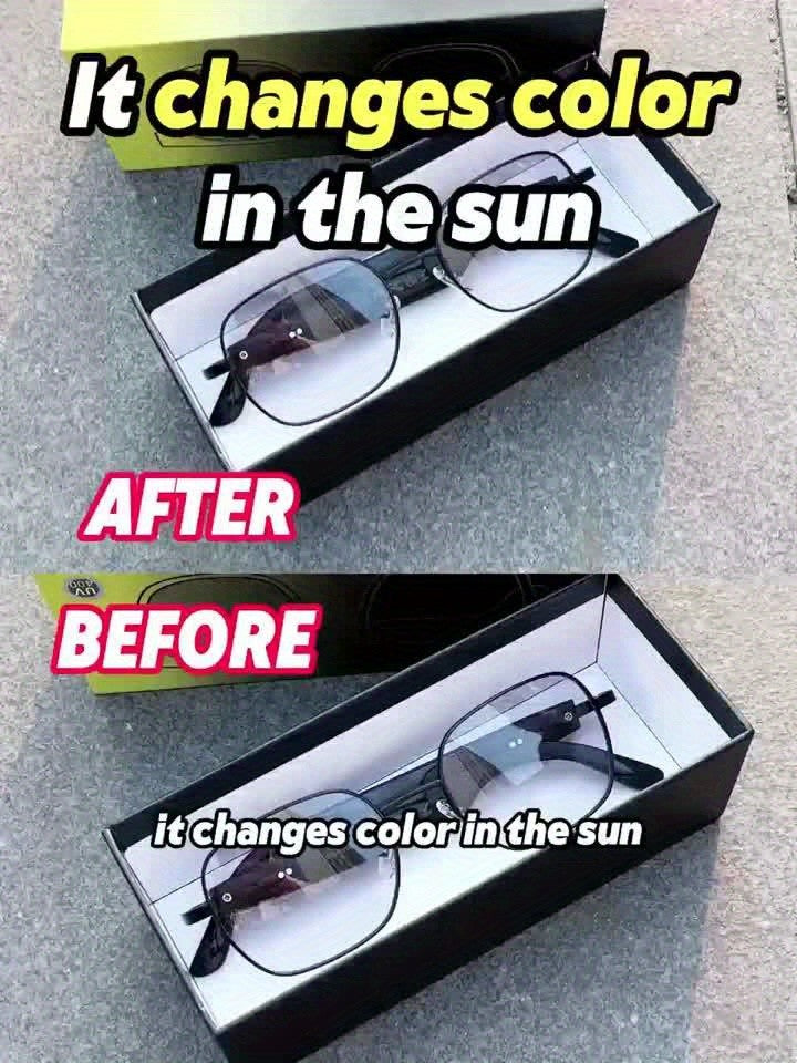 Auto-Tint AI Translation Glasses with Listed 164-Language Support, Calling and Music Playback, Black Metal or UF05 Gold and Silver Lens Options