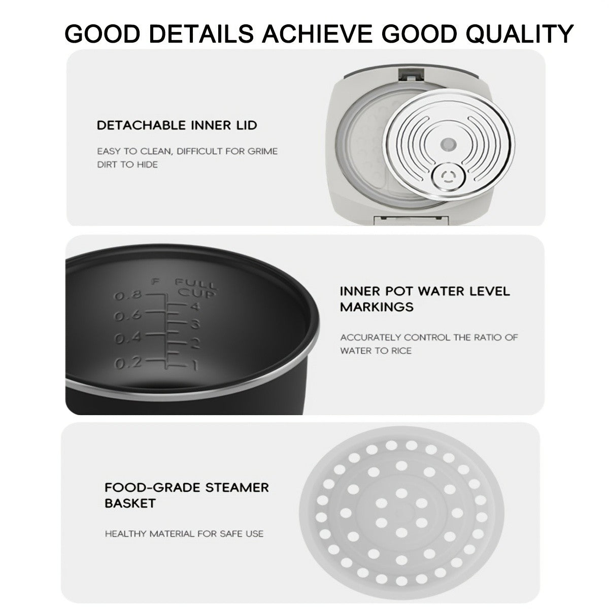Multifunctional Rice Cooker with Listed 67 Oz Capacity and Ten-in-One Cooking Wording, White, Red or Black Options for Rice, Soup, Oatmeal and Small-Kitchen Meal Planning