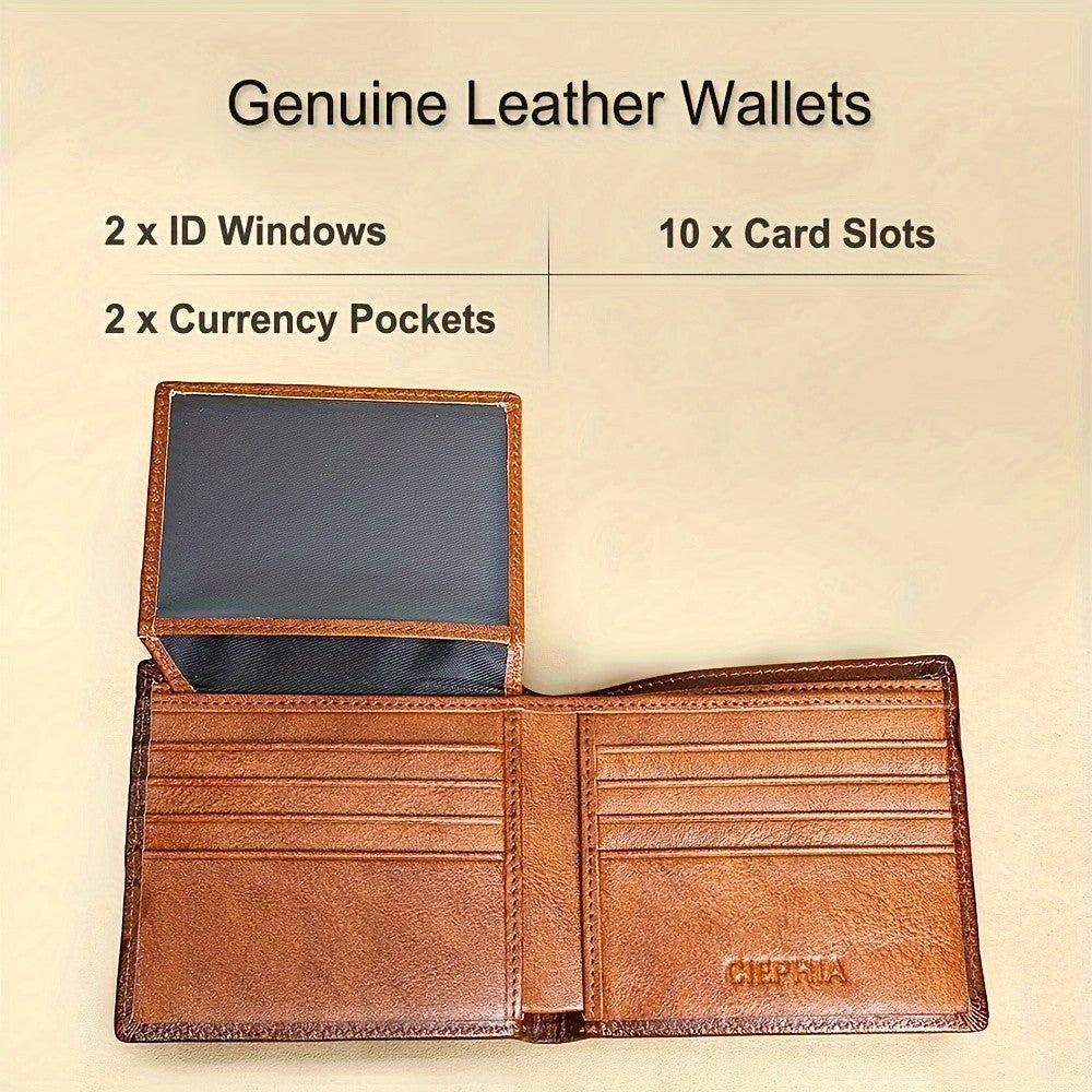 Retro Leather Bifold Wallet for Men, Short ID and Credit Card Holder with Listed 10 x 1 x 11 cm Size in Brown, Deep Blue, Coffee Color or Black for Everyday Carry