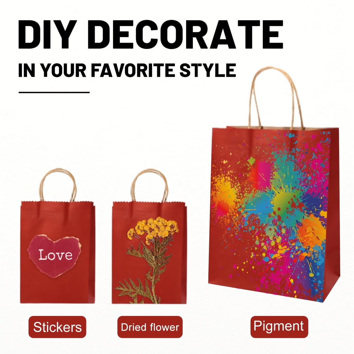 Red Kraft Gift Bags with Twisted Paper Handles, Listed 100-Pack in Small or Medium Sizes for Retail Packaging, Wedding Favors, Birthdays and Holiday Presents