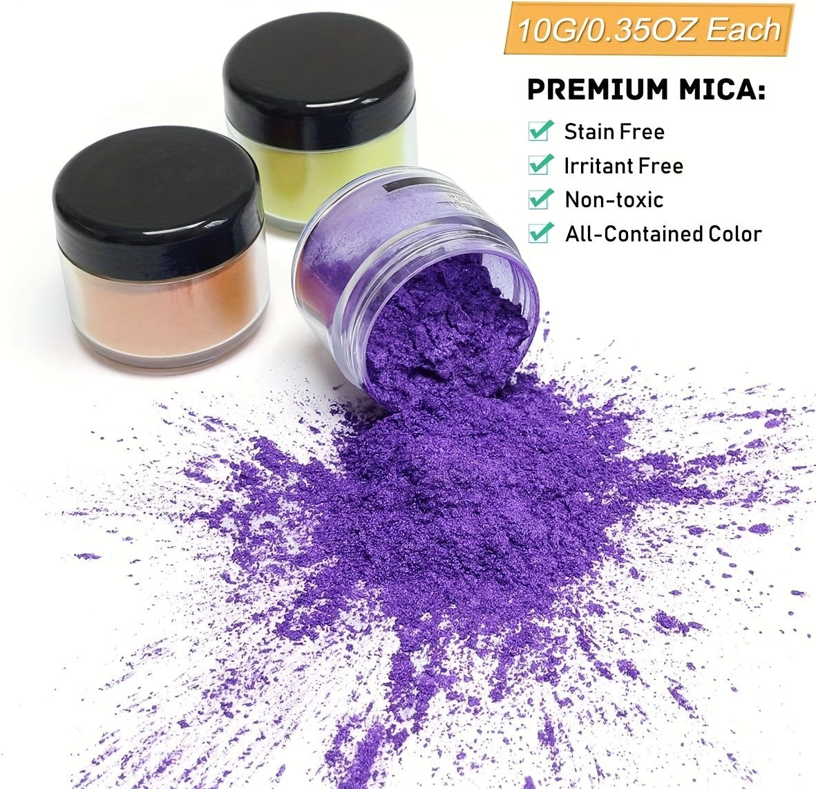 Mica Powder Pigment Set by SEISSO with 24 Listed Shimmer Colors in Labeled Bottles for Compatible Epoxy Resin Art, Acrylic Painting and Decorative Craft Projects