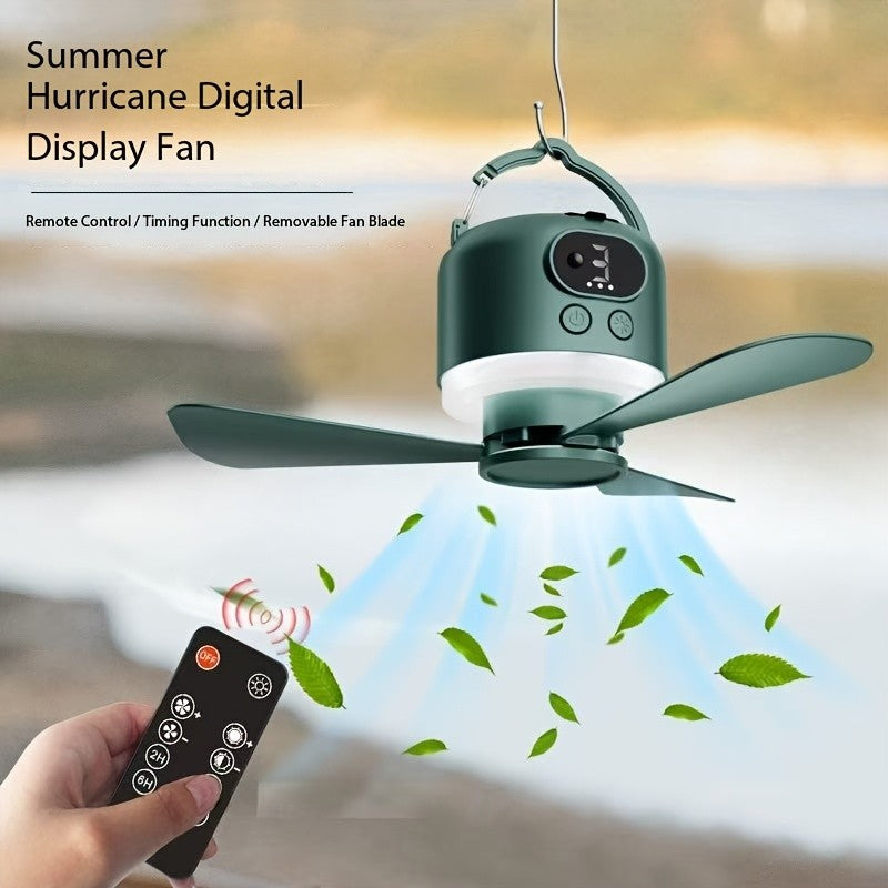 Camping Ceiling Fan with Light, 10400mAh Rechargeable USB Tent Fan Lamp, 4-Speed Quiet Hanging Fan for Tent, Dorm, RV, Remote Control, Power Bank Charges Phones, Multiple Colors