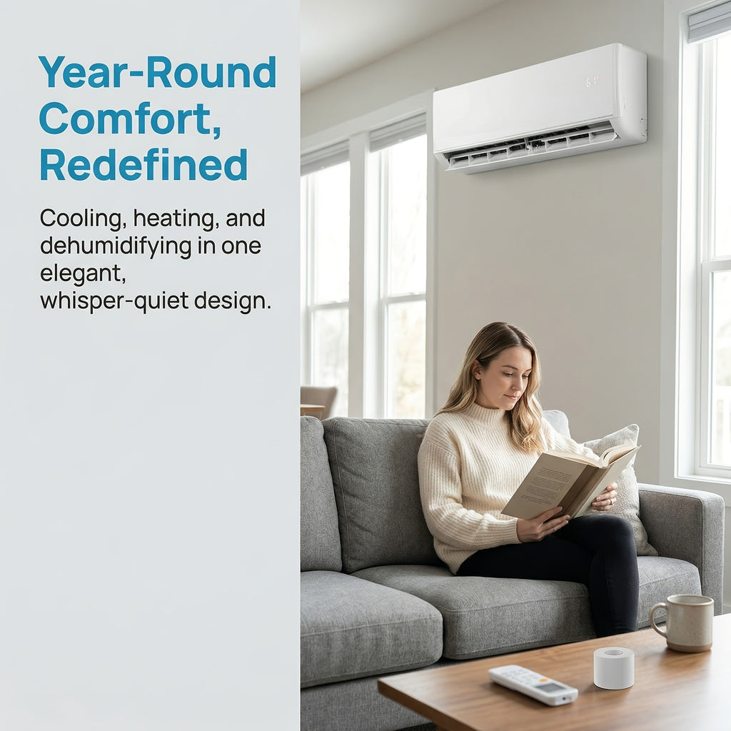 Ductless Mini Split Air Conditioner and Heat Pump, 11500 BTU WiFi Inverter System with Remote Control, Installation Kit and Washable Filter