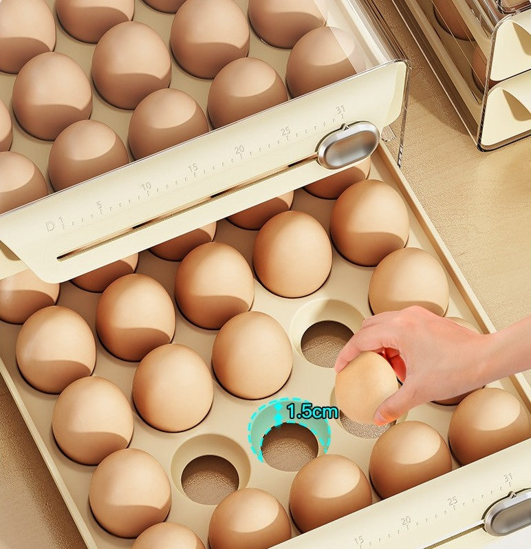 Egg Storage Container for Refrigerator, 40/60 Slot Double-Layer Stackable Egg Holder with Drawers, Dustproof Space-Saving Fridge Organizer Tray for Home Kitchen