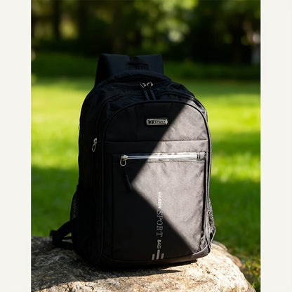 Travel Backpack with Plush Ball Pendant for Men and Women, Nylon Multi-Compartment Carry Bag with Adjustable Shoulder Straps in Black, Blue, Green or Orange