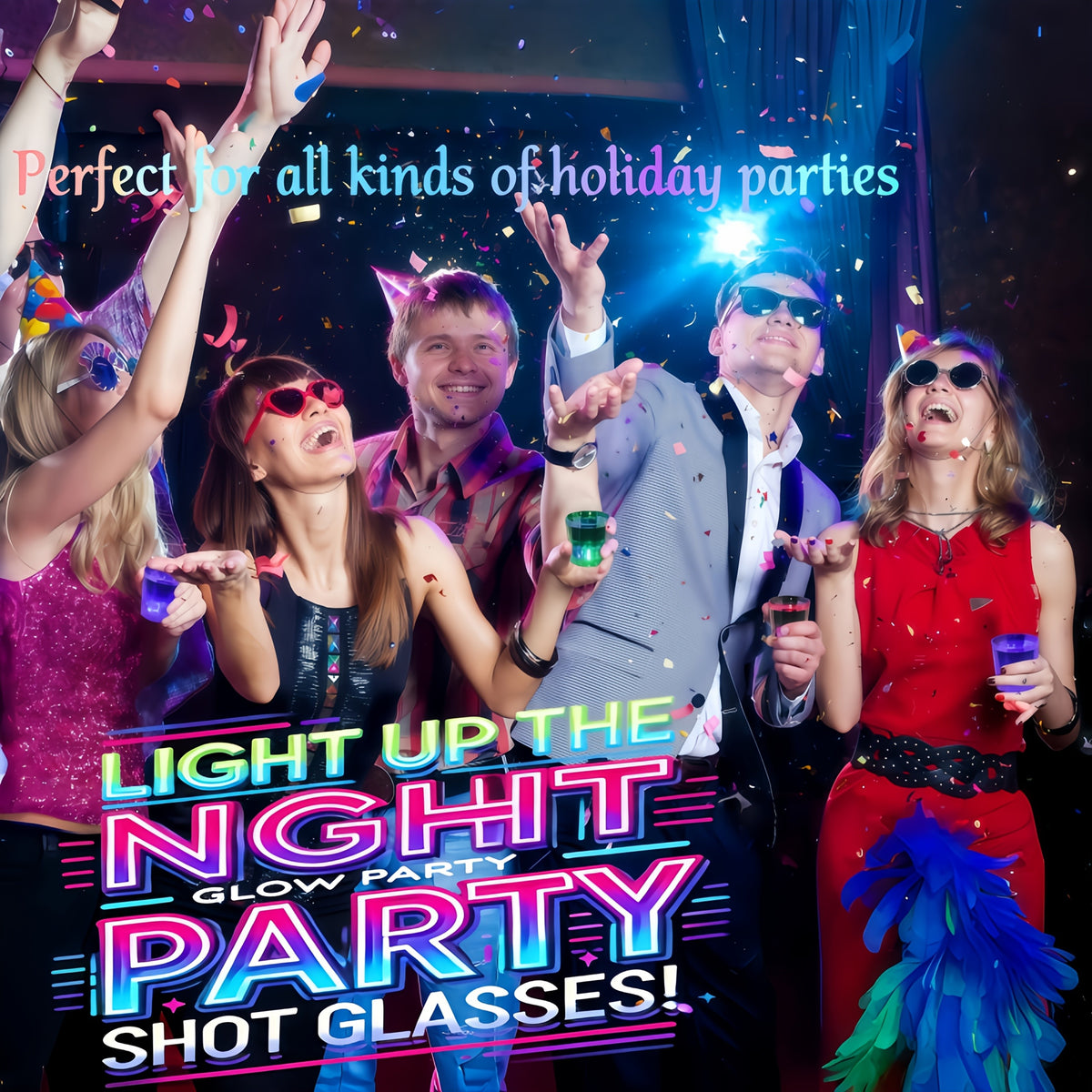 LED Light-Up Party Wine Glasses with Color-Changing Mode Wording, Small Cup Sets in 12 or 15-Piece Options for Birthdays, Weddings and Holiday Celebrations