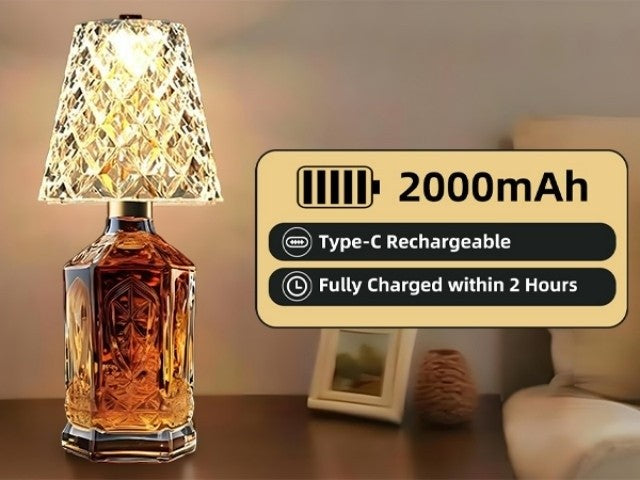 Rechargeable LED Bottle Table Lamp with Dimmable Lighting and Acrylic Lampshade, Crystal Style, Quantity 2 Option for Office and Wine-Themed Decor