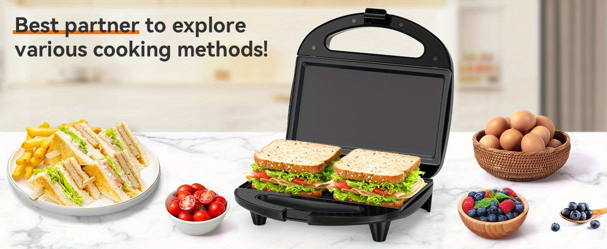 Flat Plate Sandwich Maker, 750W 2-Slice Grilled Cheese Toaster with Nonstick Cooking Surfaces, Indicator Lights and Cool-Touch Handle for Home Kitchens