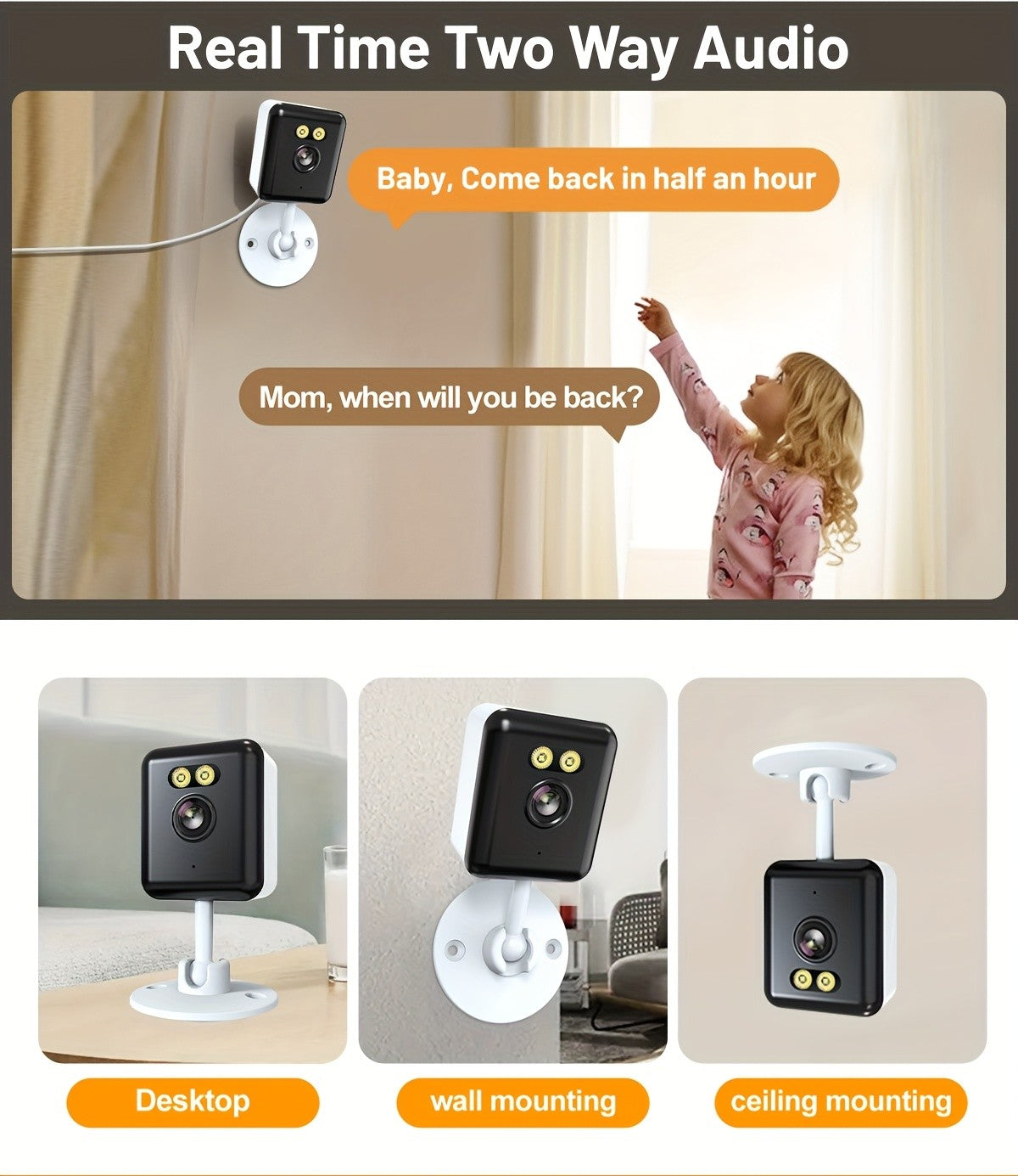 App-Controlled Indoor Security Cameras with 2.4GHz WiFi, Full-Color Night Vision and Two-Way Audio, Four-Pack or Two-Pack 3MP Human-Detection Options