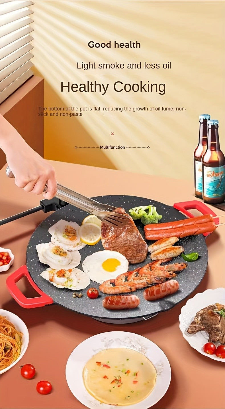 Electric Baking Pan by Aoran with Red Handle, Five Adjustable Heat Settings and Nonstick Surface, 18.11 or 19.55 Inch Total Length for Indoor Cooking