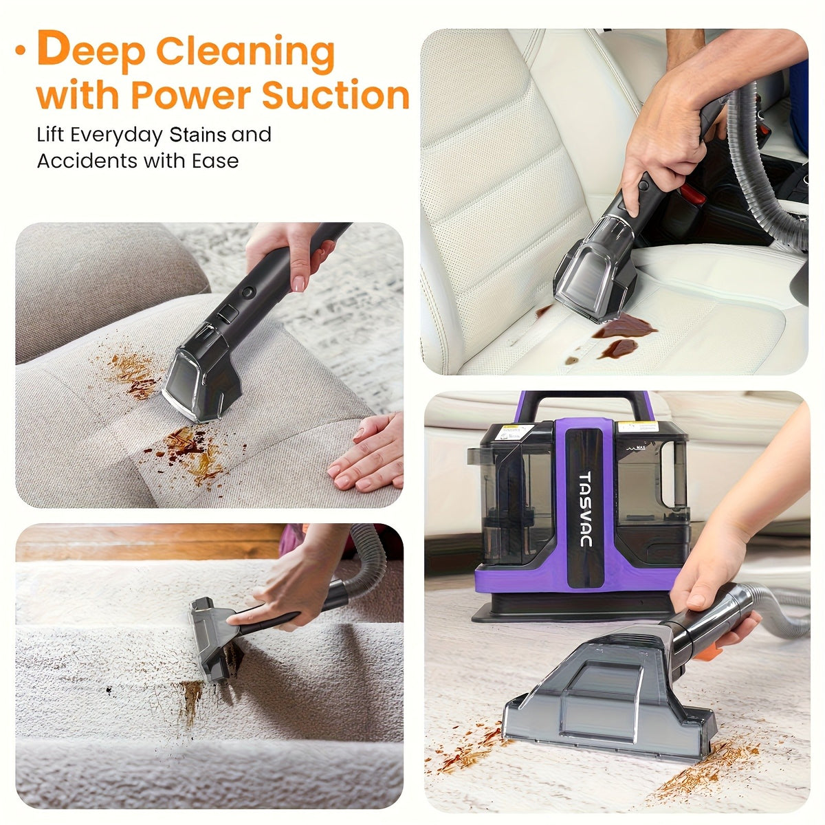 INSE Carpet Spot Cleaner with Listed 46kPa Suction, 36.52oz Clean and 27.05oz Waste Tanks, Spray and Dual Brushes for Upholstery, Stairs and Car Seats