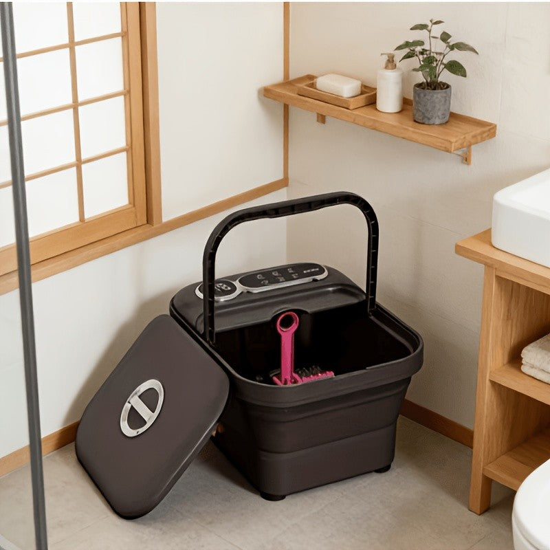 Foldable Heating Foot Spa Basin with Temperature Control, Massage Rollers, Bubbles and Pedicure Kit Wording, Portable or Rose Red Touch Model Options