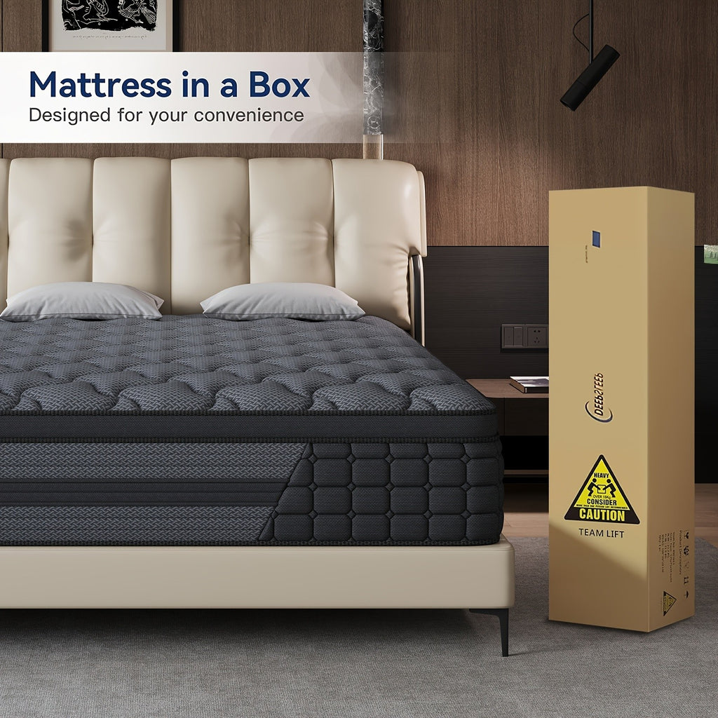 Gel Memory Foam Pocket Spring Mattress, Medium Firm Hybrid Bed in a Box with 8, 10, 12 or 14 Inch Models and Twin, Full, Queen or King Sizes