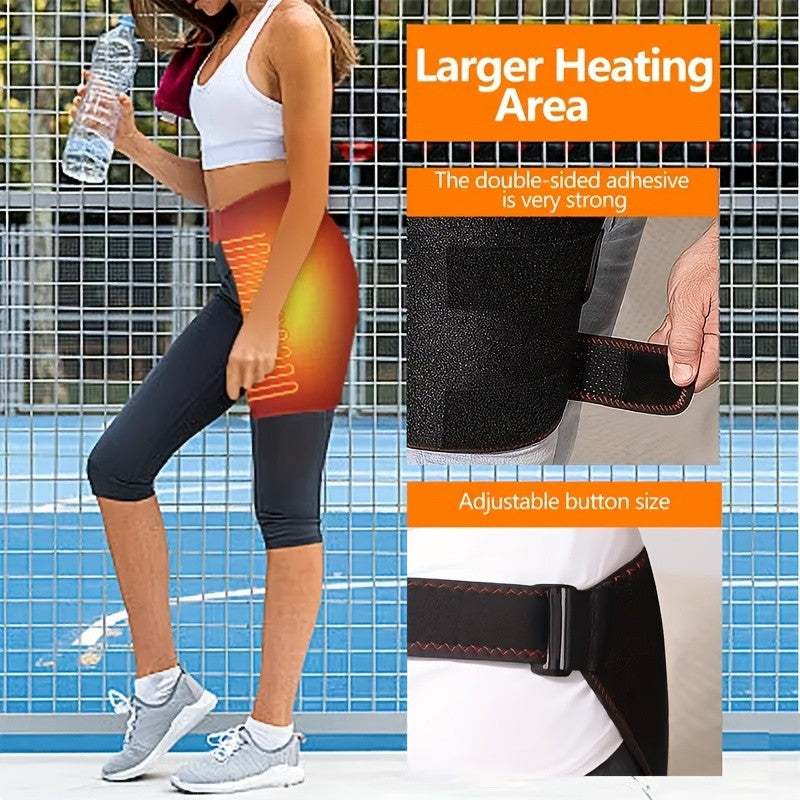 USB Hip Heating Pad in Black with Listed Three Heat and Vibration Settings, Soft-Fabric Personal Wrap with Cable and Manual, Power Bank Not Included