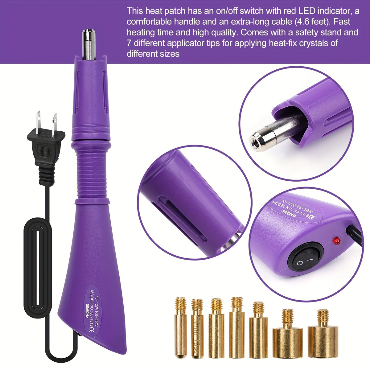 Hotfix Rhinestone Applicator Kit with Seven Tips, Three Listed Stone Boxes, Tweezers and Wax Pens, Purple or Pink Heat Tool for Compatible Fabric Craft Decoration