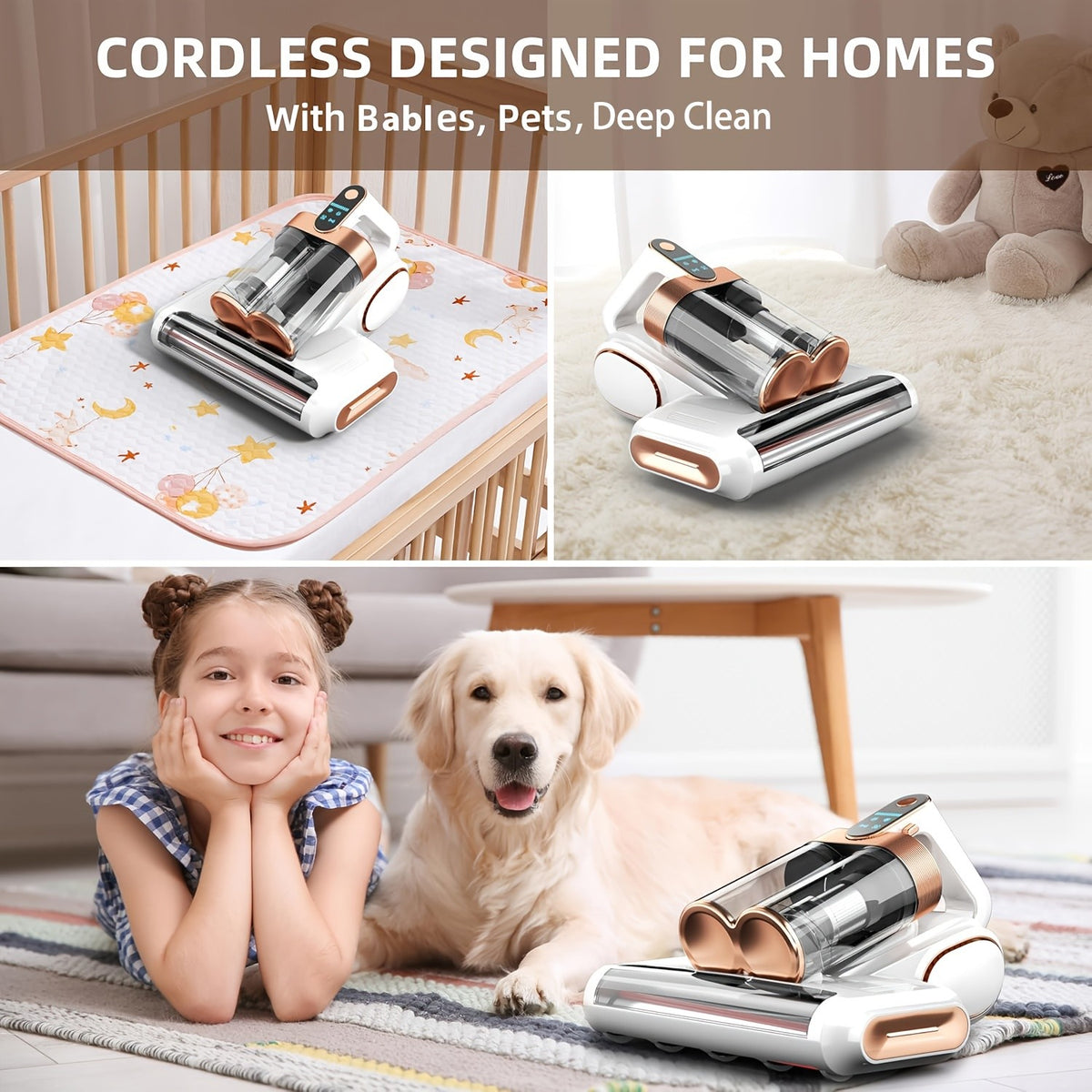 UVC Mattress Vacuum Cleaner with Hot Air, 16KPa Powerful Suction Bed Vacuum with Dual Dust Cup, Handheld Deep Cleaning Mattress Machine for Pillows, Sofa, and Carpet