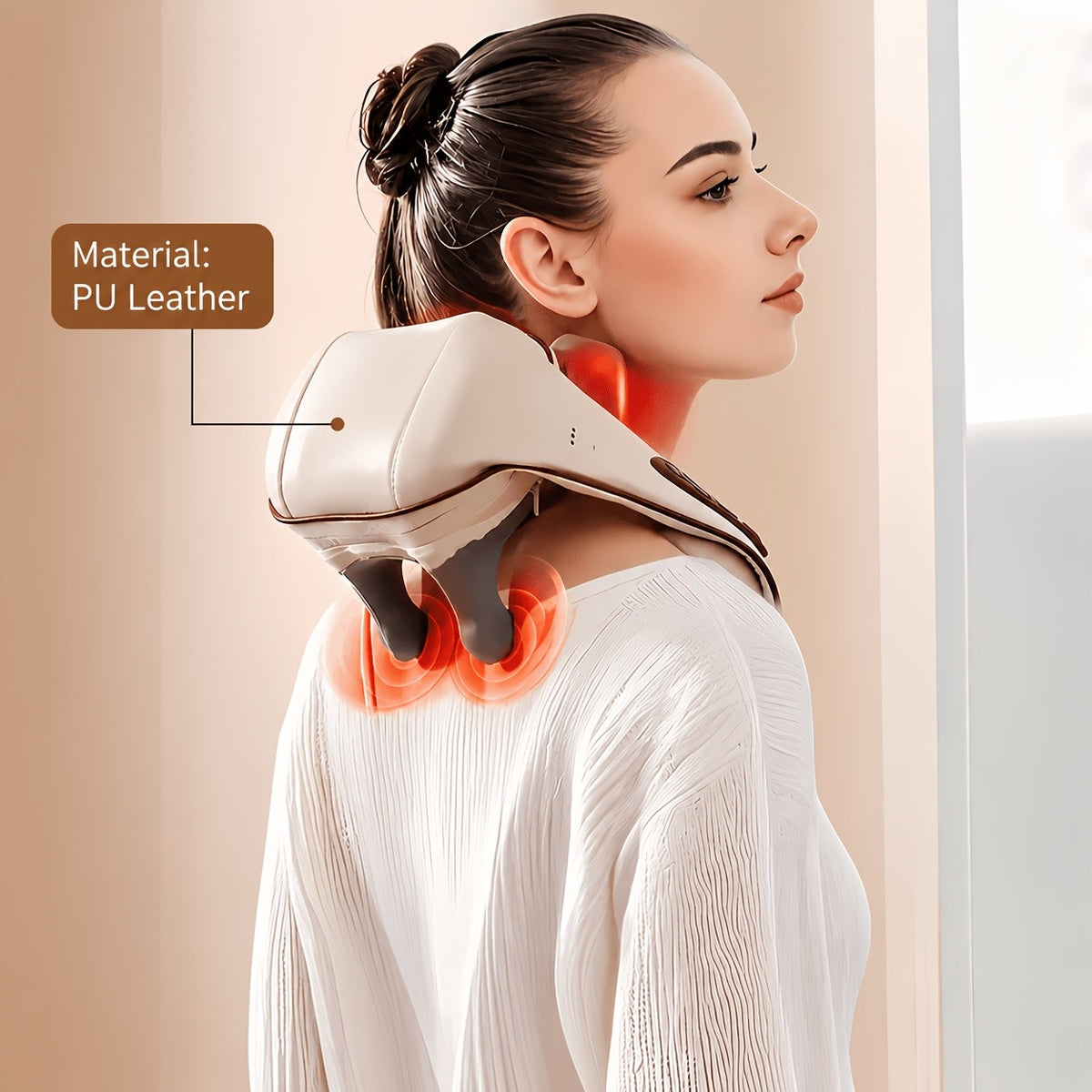 8D Kneading Neck and Shoulder Massager with Wireless Electric Massage Pillow Design, Black or Beige Color Options for Adult Home Relaxation