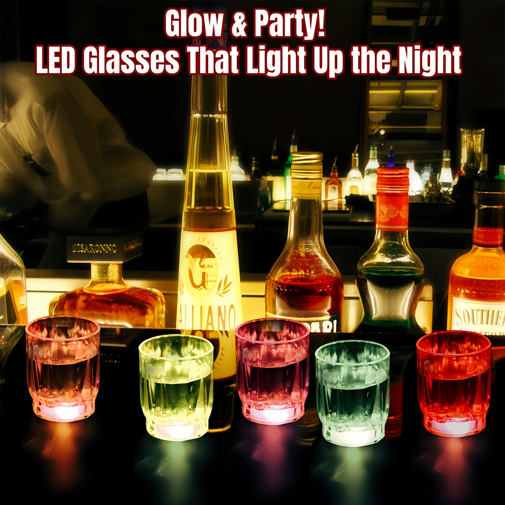 LED Light-Up Party Wine Glasses with Color-Changing Mode Wording, Small Cup Sets in 12 or 15-Piece Options for Birthdays, Weddings and Holiday Celebrations