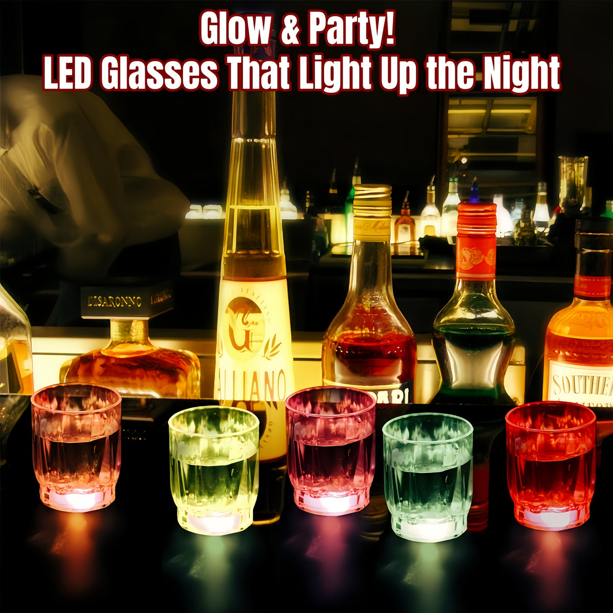 LED Light-Up Party Wine Glasses with Color-Changing Mode Wording, Small Cup Sets in 12 or 15-Piece Options for Birthdays, Weddings and Holiday Celebrations