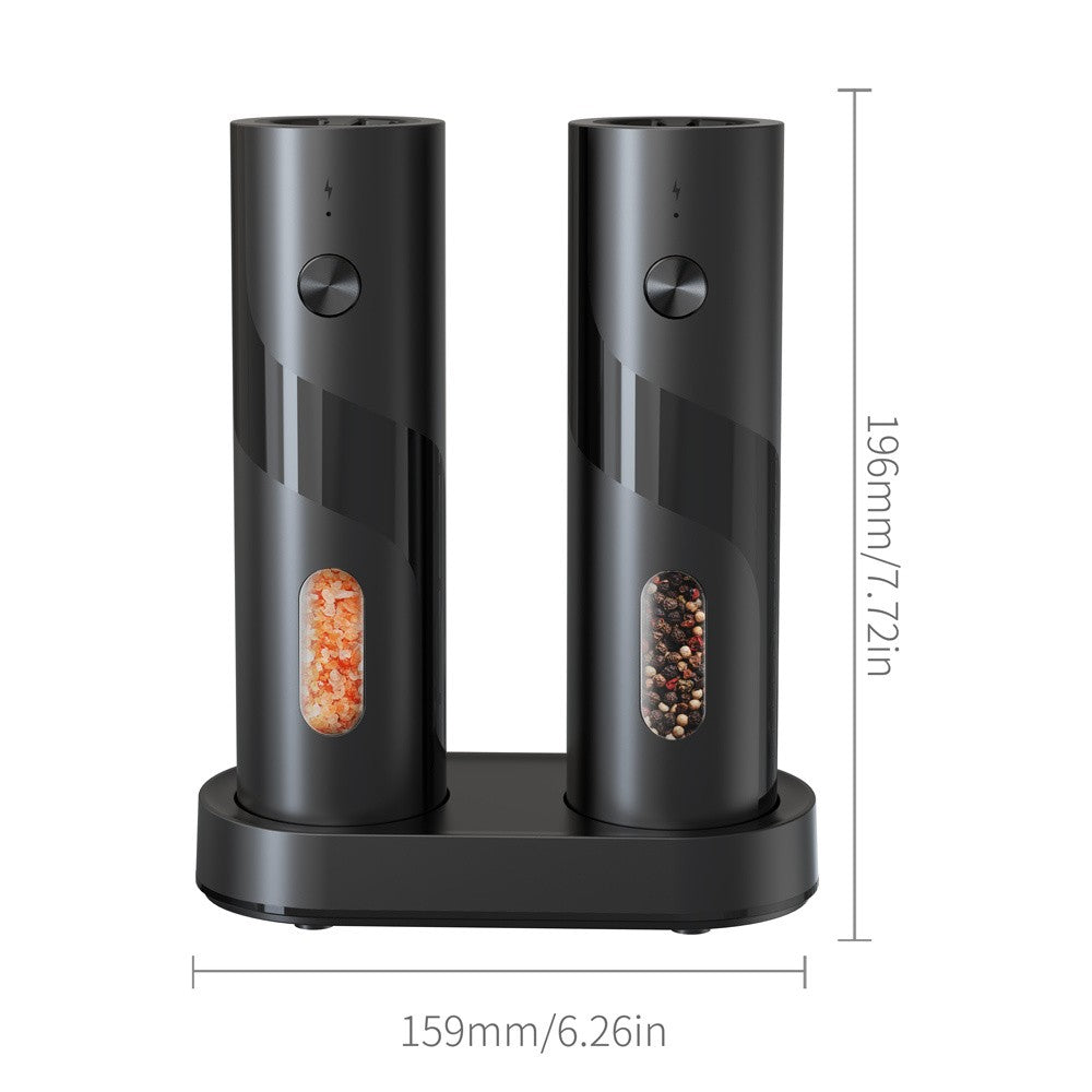 LED Salt and Pepper Grinder with Rechargeable Electric Grinding and Adjustable Coarseness, Black or Green Options Including Two-Piece Charging-Base Labels