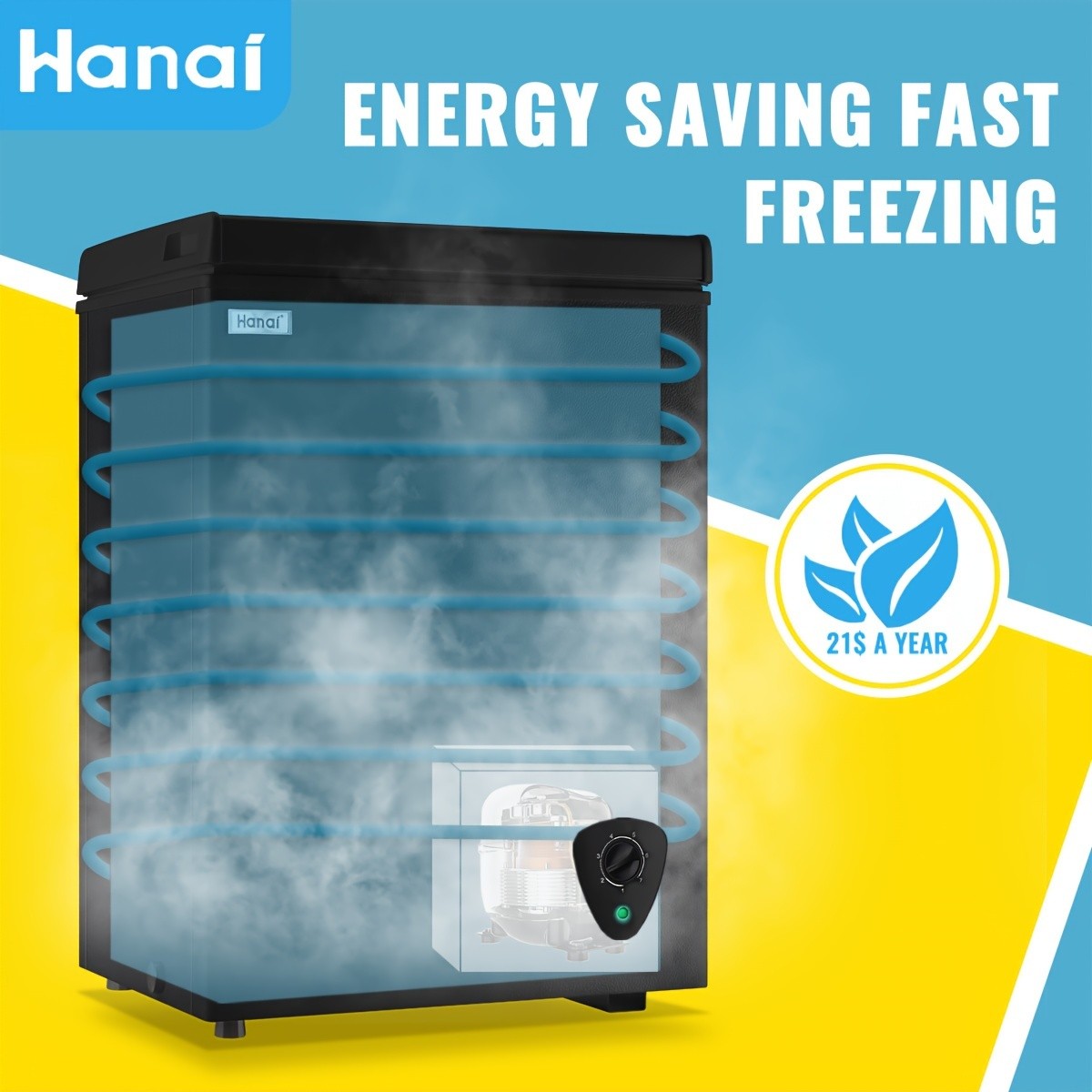 Compact Chest Freezer by WANAI with Seven Temperature Settings, Removable Basket and Top-Opening Hinged Door, WA-Black or WA-White Options for Home Storage