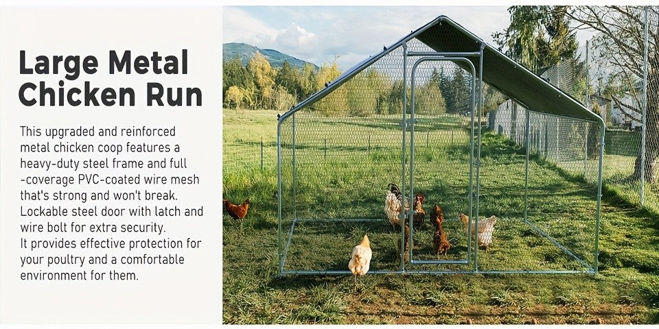 Metal Poultry Run Enclosure by SNDM, Outdoor Chicken Coop Cage with Listed Partial Cover, Mesh Walls, Access Doors and Latches in Three Unit Options