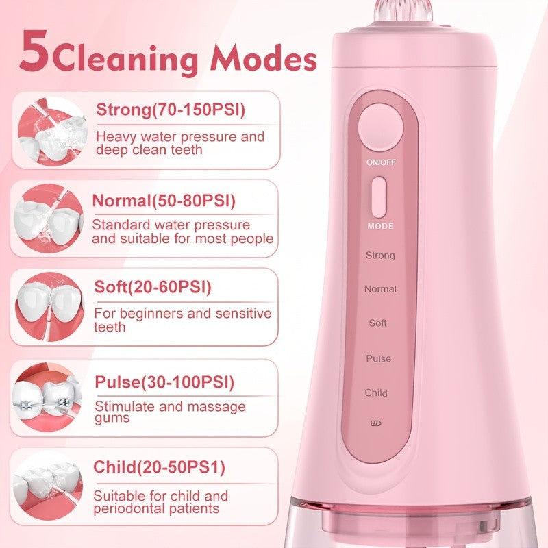 Cordless Water Flosser, Portable Dental Oral Irrigator with 5 Cleaning Modes & 5 Jet Tips, Rechargeable Water Teeth Cleaner for Home and Travel, Gum Care, Christmas Gifts