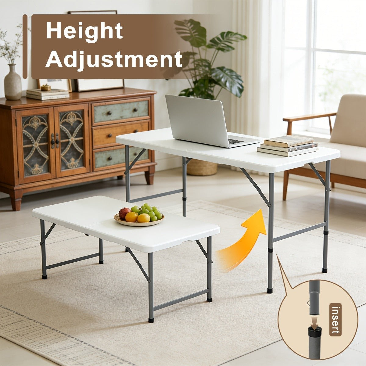 Portable Folding Utility Table with Plastic Top, Carrying Handle and Locking Design, Multiple Model Options for Camping, Picnics and Indoor Outdoor Parties