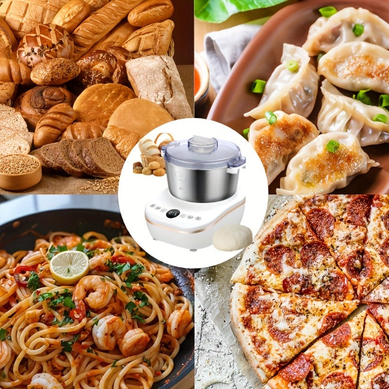 Timed Dough Mixing and Fermentation Machine in White with Listed 250W Motor, 304 Stainless Steel Bowl and Three Modes for Bread, Pizza and Home Dough Prep