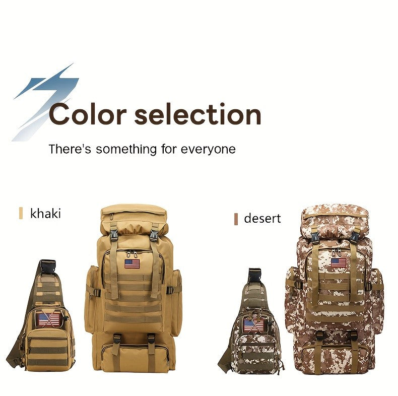 MOLLE Tactical Hiking Backpack with Multiple Compartments, Listed Two-Piece Set for Outdoor Gear Organization, Camping, Trekking and Adventure Travel