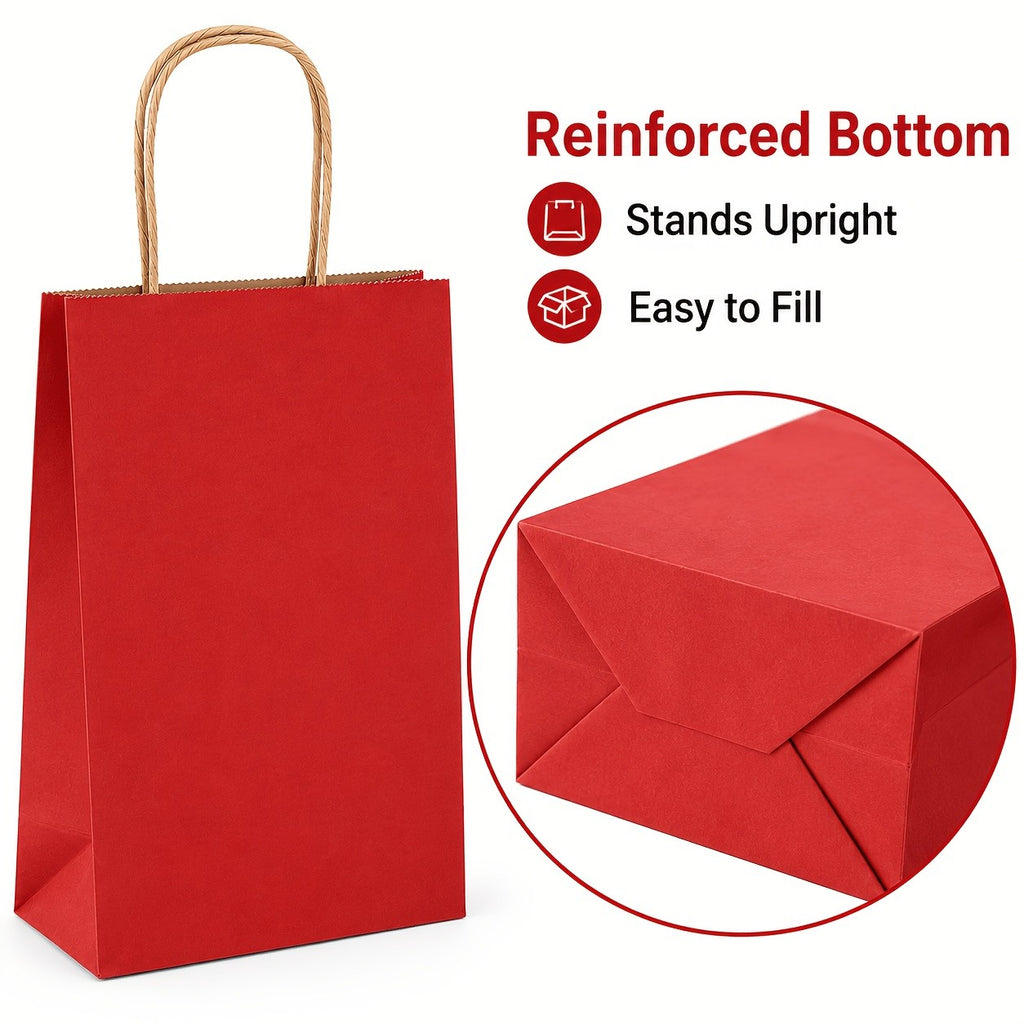 Red Kraft Gift Bags with Twisted Paper Handles, Listed 100-Pack in Small or Medium Sizes for Retail Packaging, Wedding Favors, Birthdays and Holiday Presents