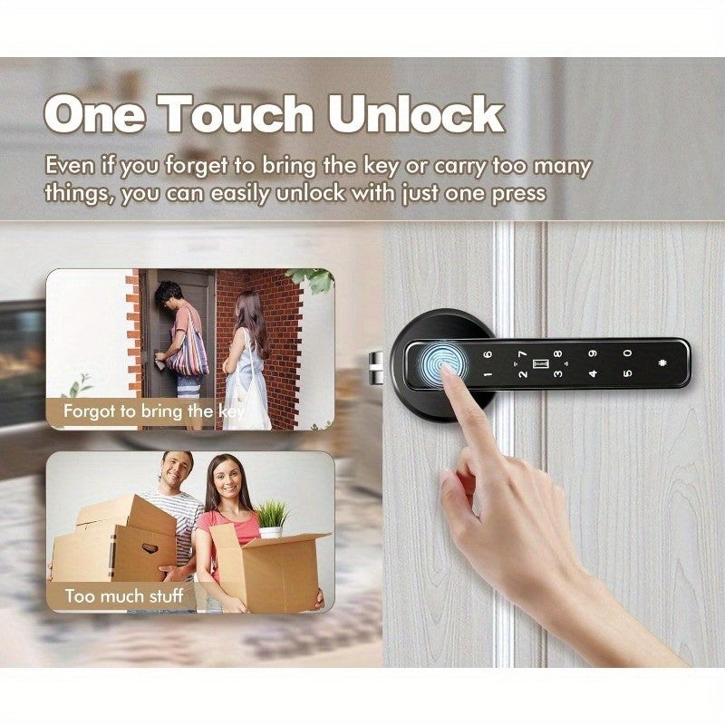 5-in-1 Fingerprint Door Knob Lock with Keypad and Smart Life Access, Two IC Cards and Two Keys, Single-Row or Double-Row Options for Compatible Interior Doors