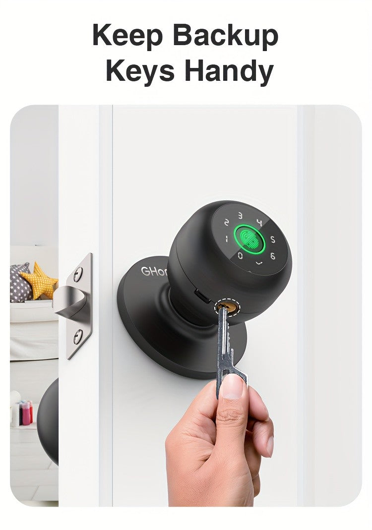 GHome Smart Door Knob Lock with Listed Fingerprint, Keypad and App Features, K20, K10, K02A and PRO Model Options for Compatible Door Access Setups