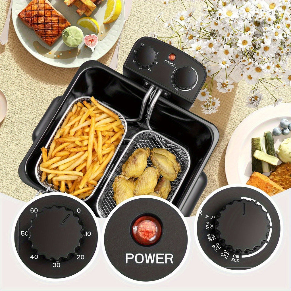 Triple Basket Electric Deep Fryer by Costway, 5.3QT Oil Container with 1700W Heating, Adjustable Temperature, 60-Minute Timer and Viewing Window Lid