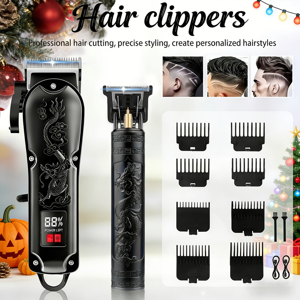 USB Rechargeable Hair Clipper Set for Men in Blue XY-4012, Cordless Grooming Tools with Listed Shaver, Nose Trimmer and Fine Trimmer Package References