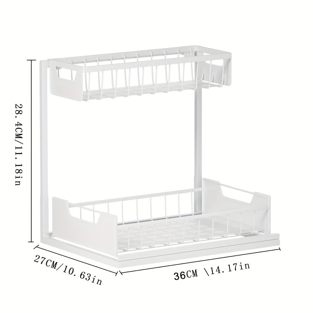 Two-Tier Sliding Under Sink Organizer for Kitchen and Bathroom Cabinets, Metal Pull-Out Storage Rack in Black, White or Gray with Single and Two-Pack Options