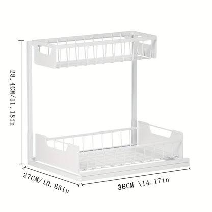 Two-Tier Sliding Under Sink Organizer for Kitchen and Bathroom Cabinets, Metal Pull-Out Storage Rack in Black, White or Gray with Single and Two-Pack Options