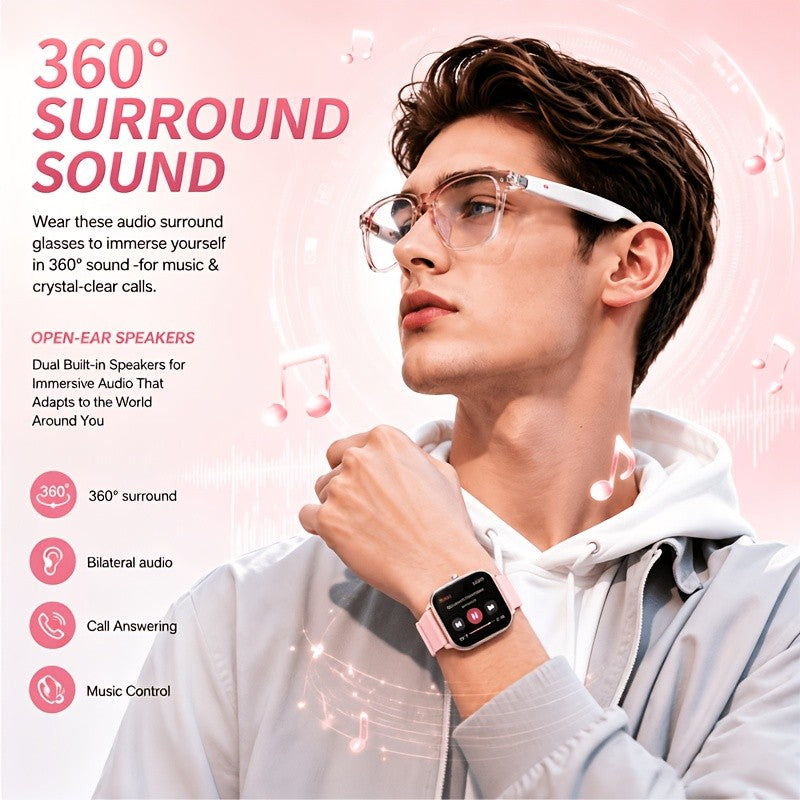 Photochromic Smart Glasses and Smartwatch Combo with Listed Real-Time Translation and Full-Touch Sports Watch, Ordinary or High-End Style Options for Men and Women