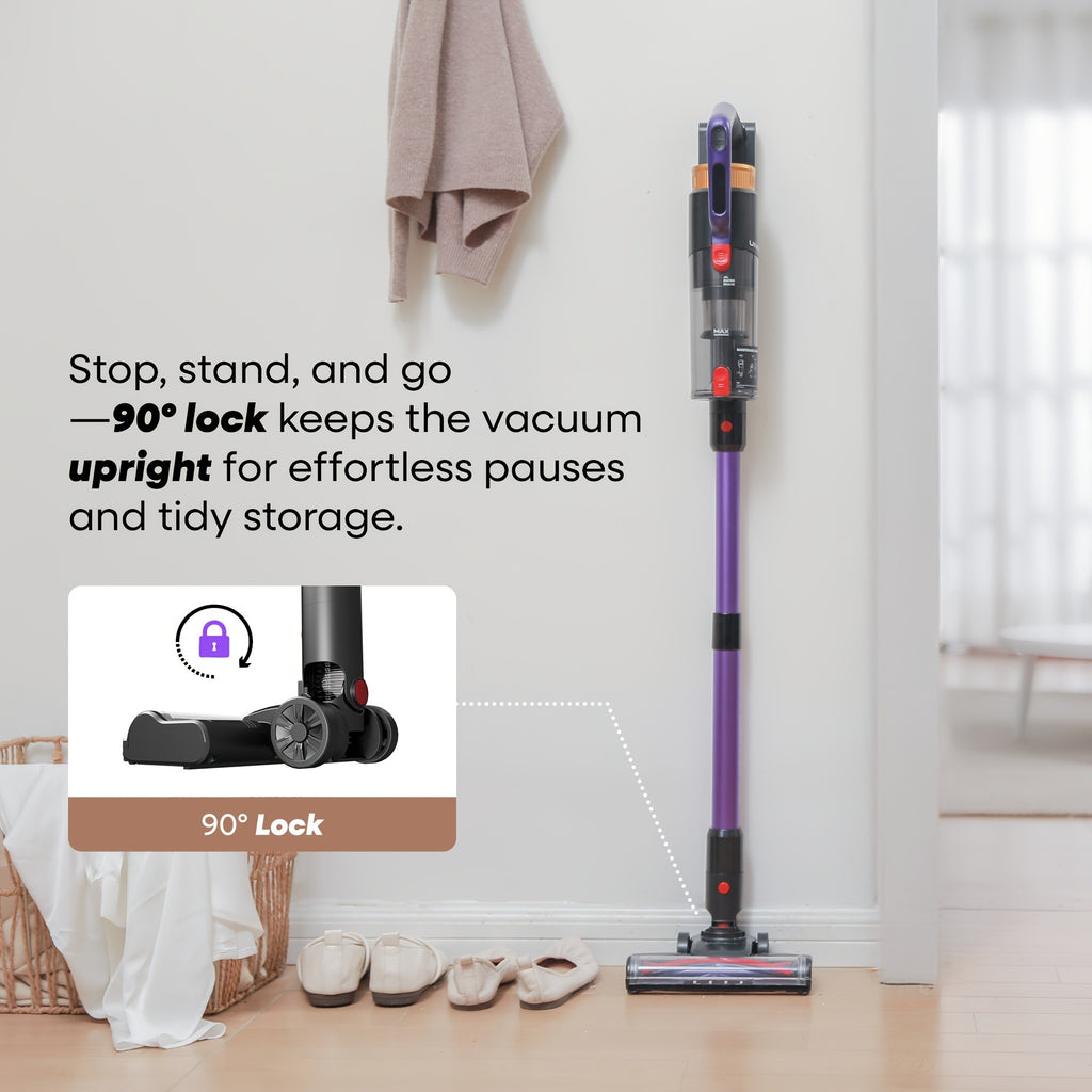 Detachable-Battery Cordless Vacuum Cleaner in Purple with Listed 46kPa Suction, Six-Stage Filtration and V-Shaped Brush Features for Home Floor and Pet Hair Cleanup