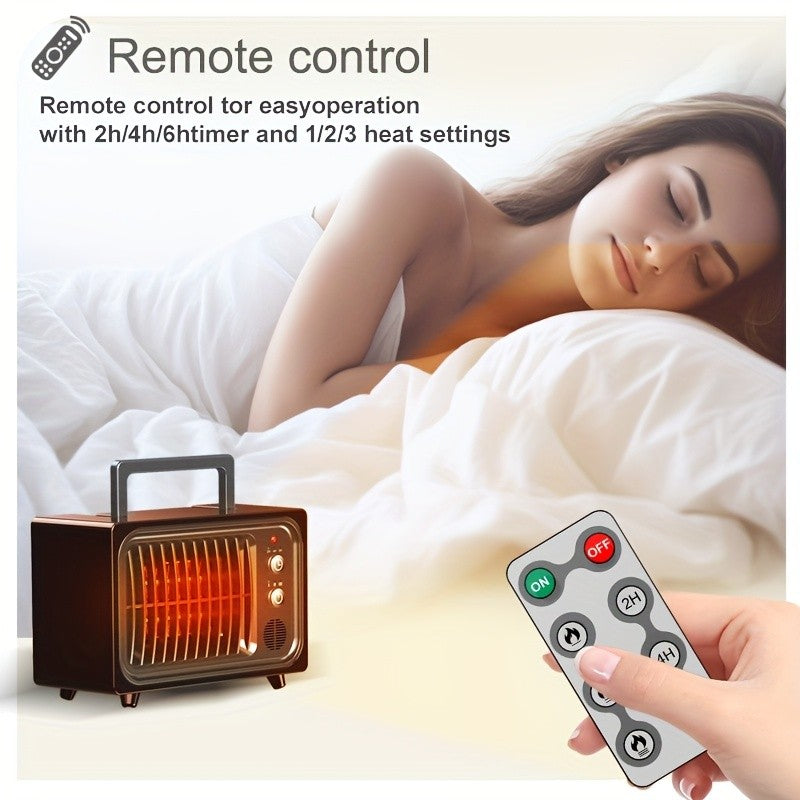 Remote-Controlled Red Space Heater with Listed 600W Power, Three Heat and Fan Settings, Adjustable Thermostat and Timer for Supervised Indoor Home or Office Warmth