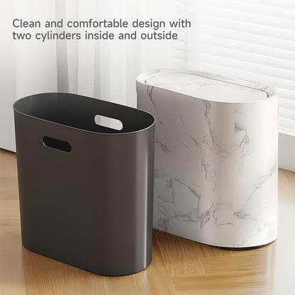 Plastic Wastebasket with Built-In Handles, Wood Grain, Black or White Options and Two-Piece Set for Bathroom, Laundry Room and Home Office