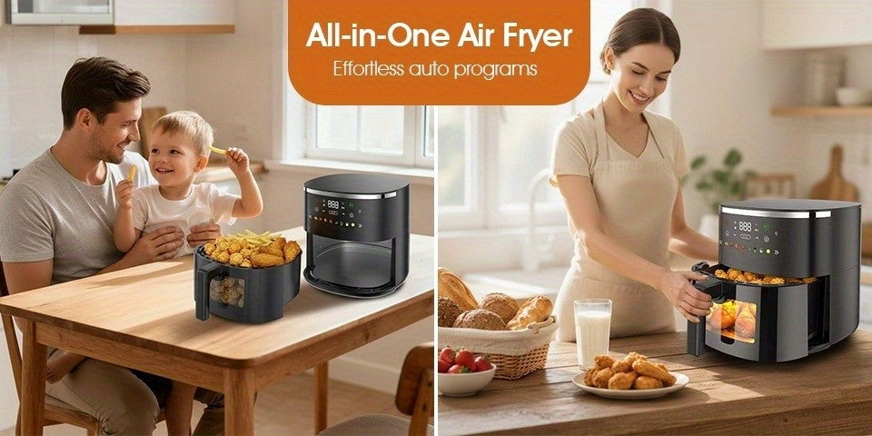 Digital Air Fryer with Viewing Window and Eight Presets, Adjustable Temperature and Timer, Listed 1550W Cooker with 6 QT Touch Air Fryer Option