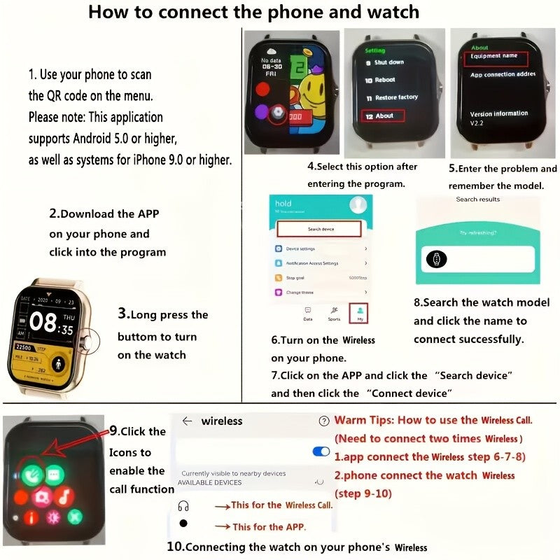 TFT Touchscreen Smartwatch with 1.83-Inch Display, Wireless Call Answering and Dialing, Message Reminders, USB Charging and Four Color Choices