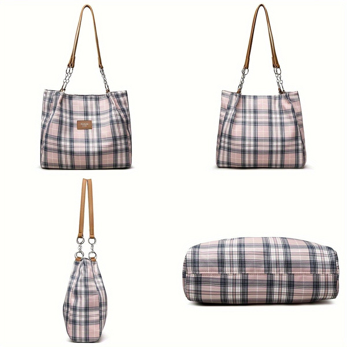 Oversized Plaid Tote Bag for Women, Spacious Shoulder Handbag for Work, School and Everyday Essentials with Classic Check Pattern Styling